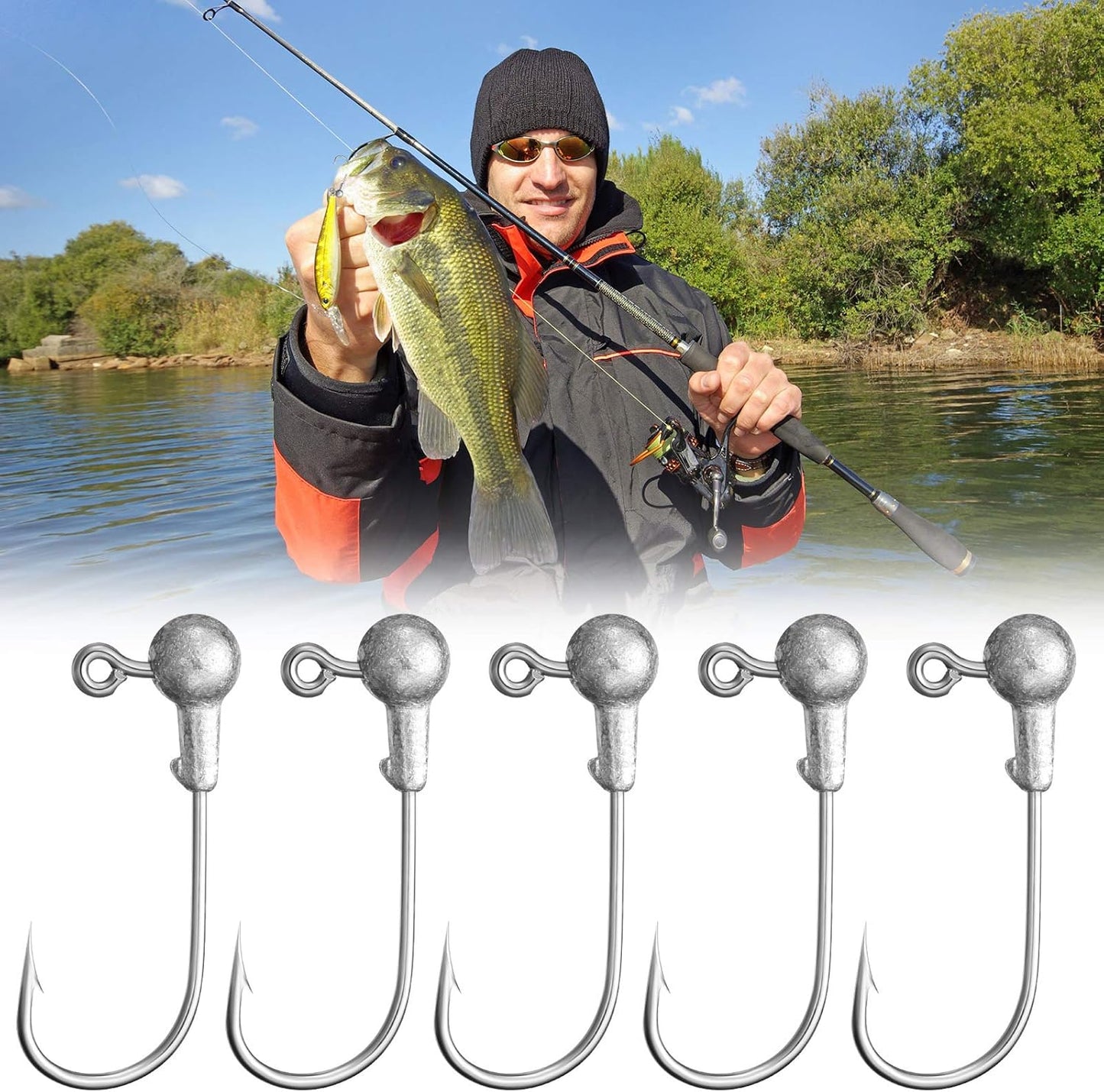 100 Pieces Jig Heads Fishing Hooks Head Jig Hooks with Barb Unpainted Hooks with Plastic Fishing Box for Fishing (1 g/ 1/32 oz)